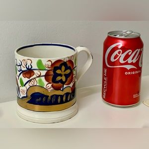 19th Century Antique Gaudy Welsh Pansy Pattern Large Hand Painted Luster Mug